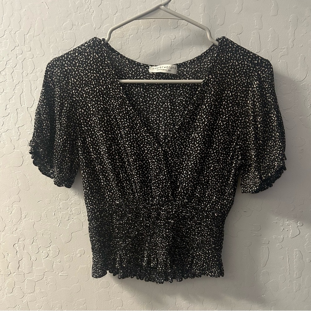 Black and Tan Smocked Top